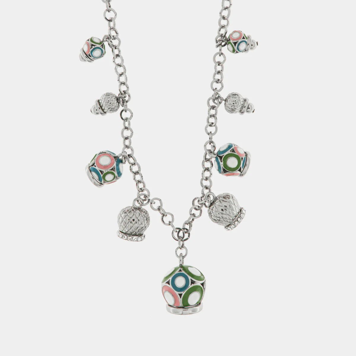 Collana con campane pendenti colorate e cristalli bianchi