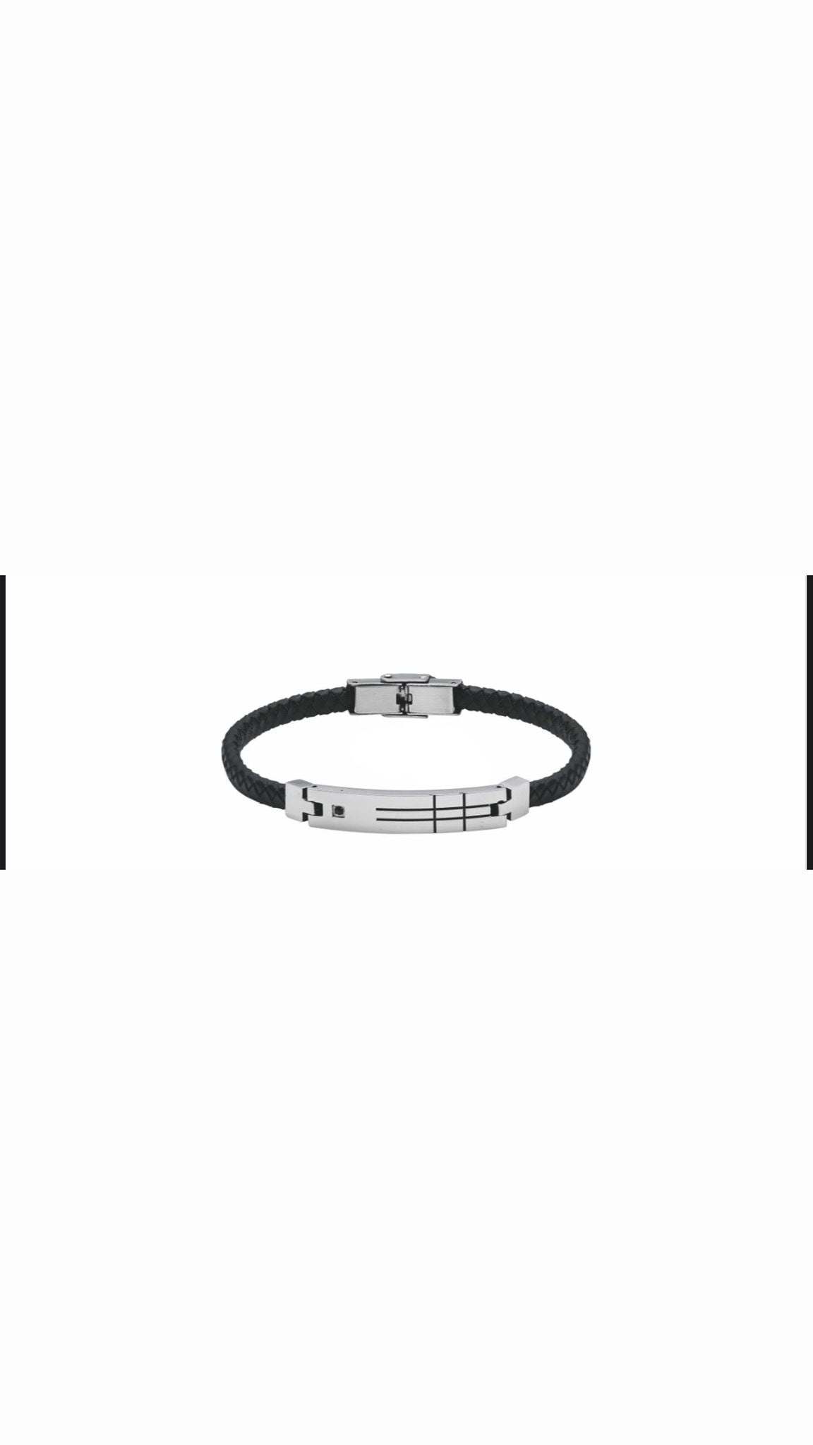 Bracciale regolabile nero con targhetta in argento