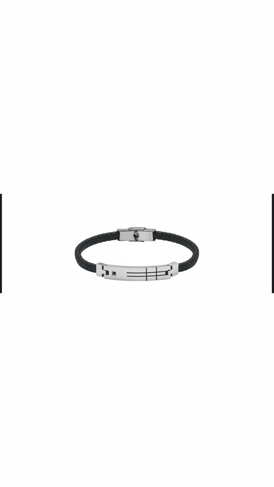 Bracciale regolabile nero con targhetta in argento