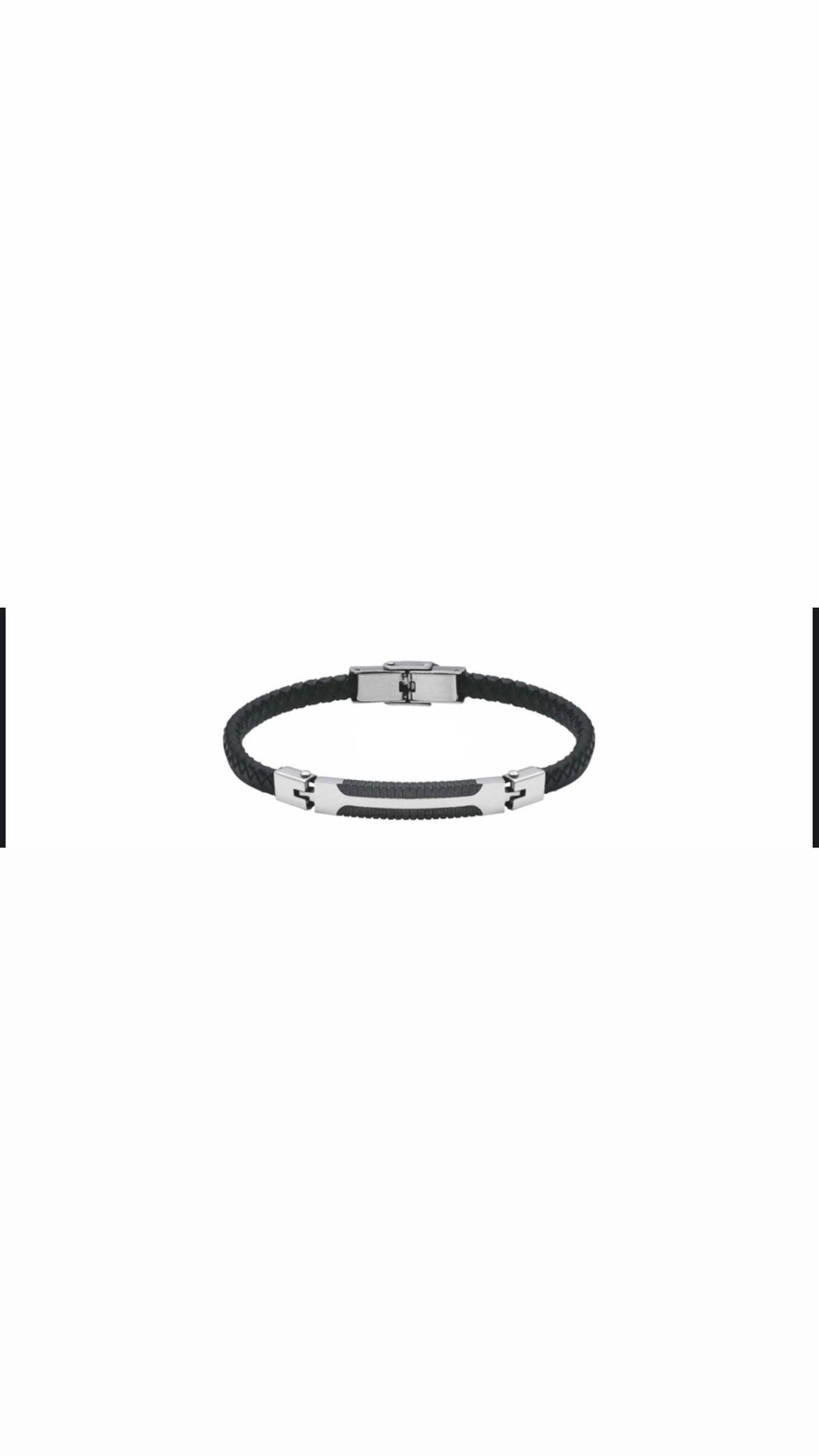 Bracciale nero regolabile con targhetta in argento