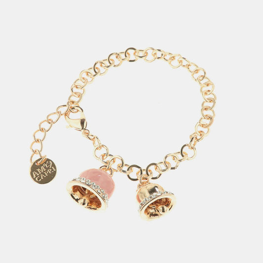 Bracciale con campanella in smalto rosa