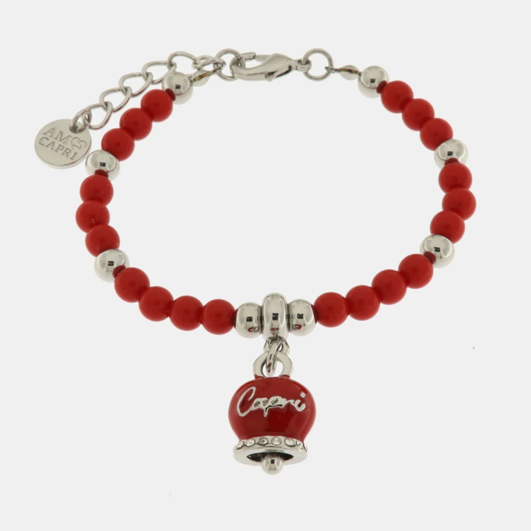 Bracciale con campanella in smalto rosso