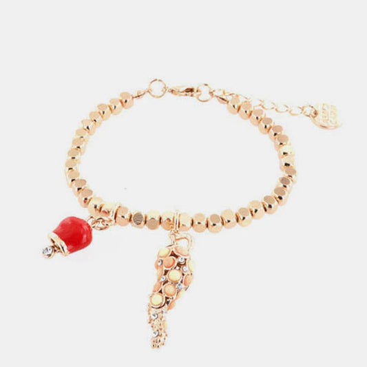 Bracciale con corno e campanella in smalto rosso