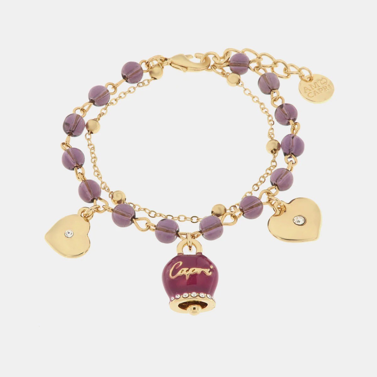 Bracciale multifilo con campanella in smalto viola