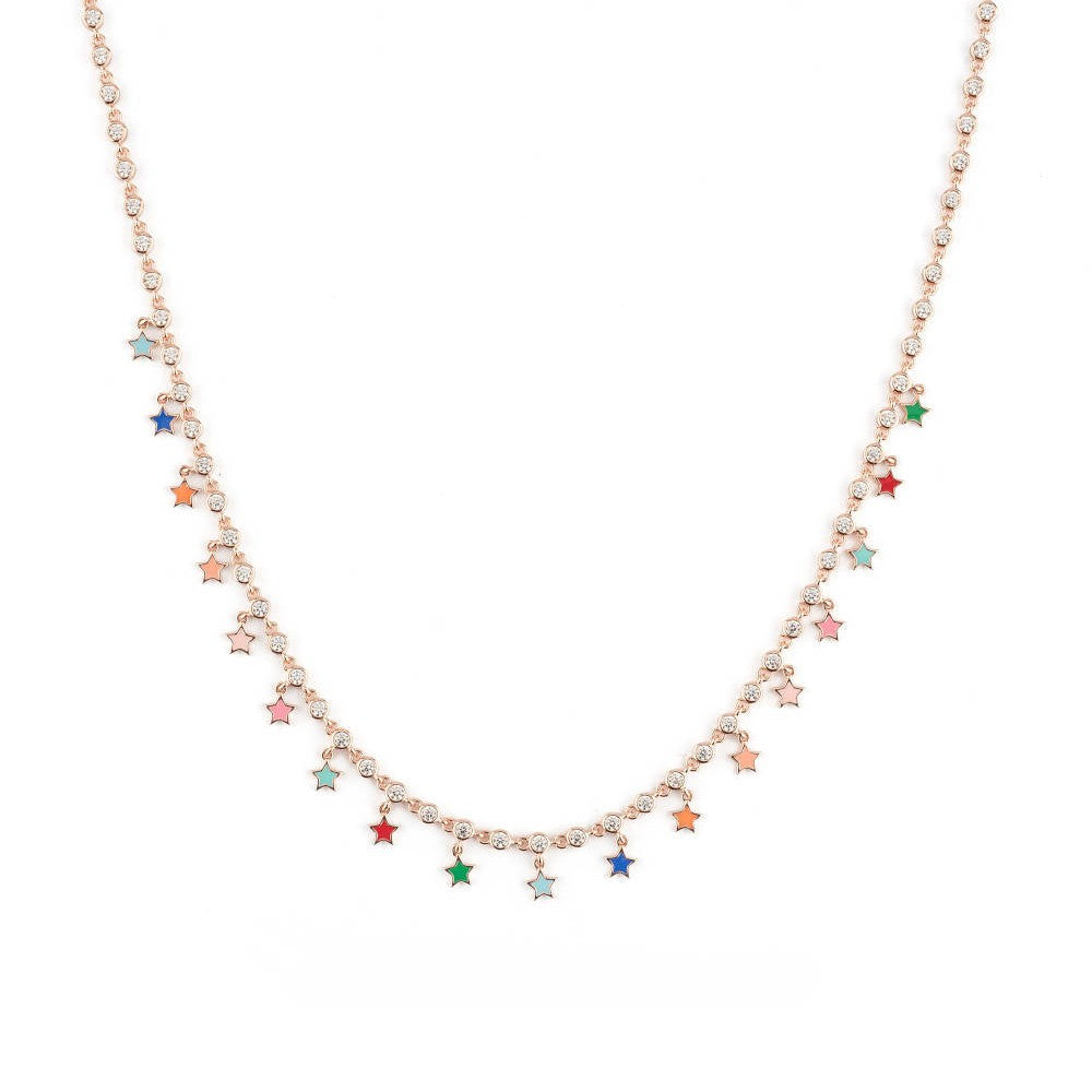 Collana rosè con zirconi crystal e smalto multicolor