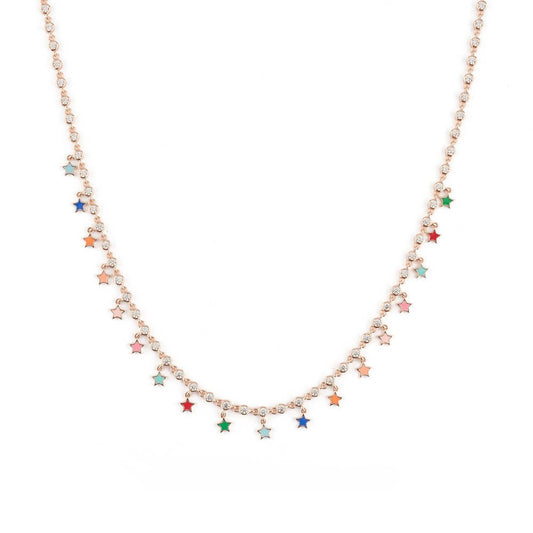 Collana rosè con zirconi crystal e smalto multicolor