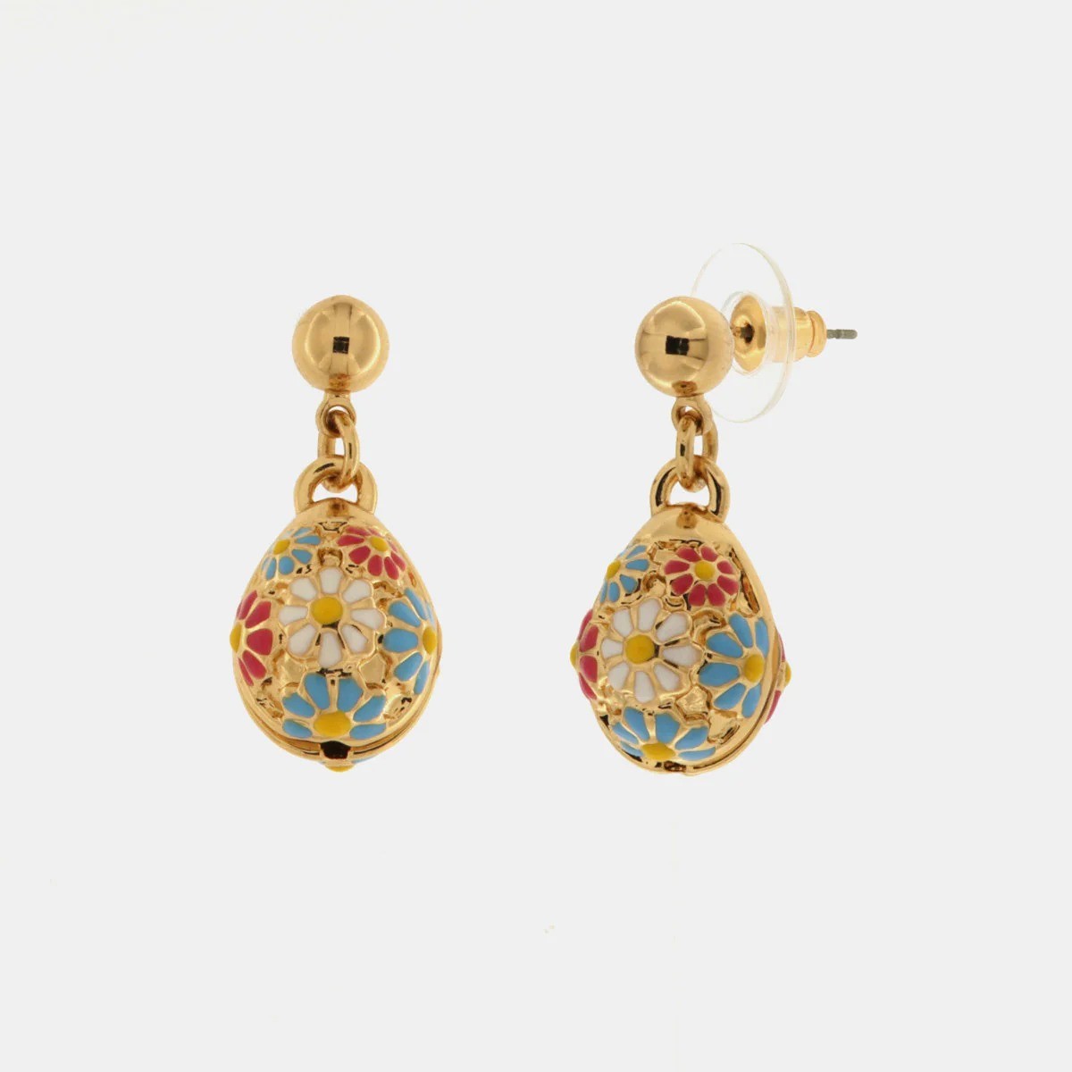 Orecchini con uova impreziosito da fiori colorati